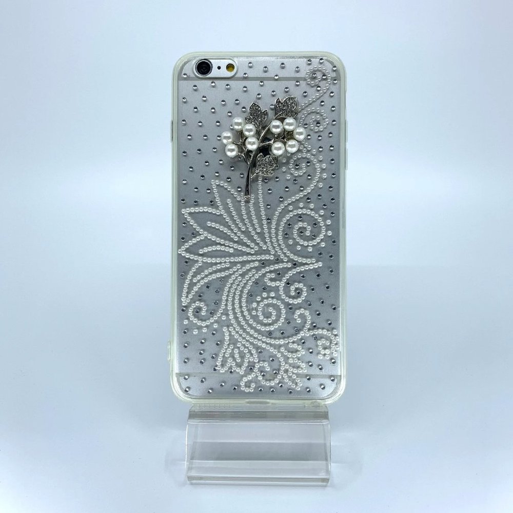iPhone 6 Plus TPU + PC case. Unique. Handmade. Silver, white rhinestones